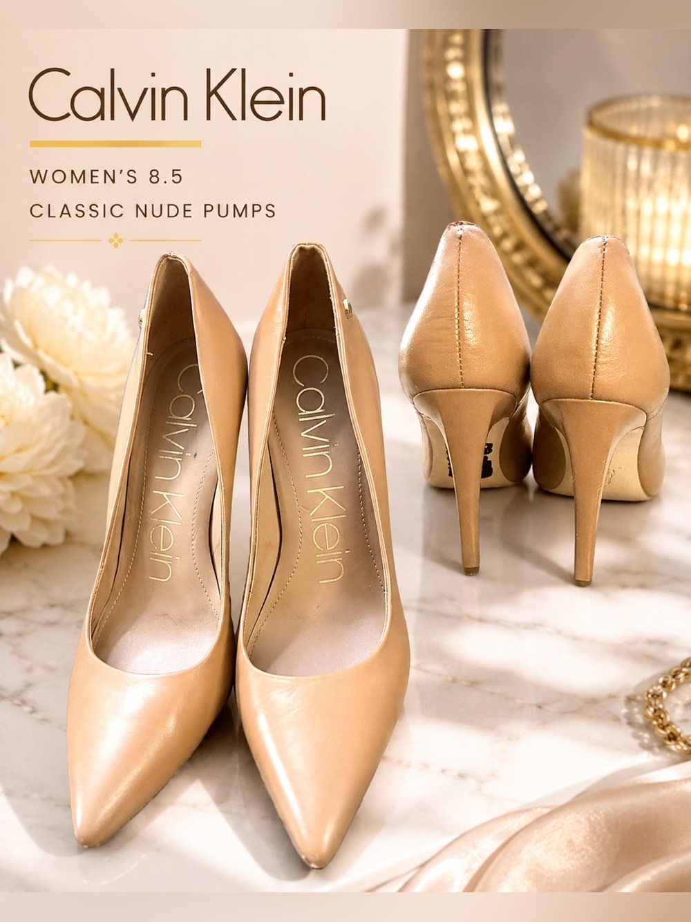 Calvin Klein Women’s 8.5 Nude Pointed Toe Stiletto Pumps Heels